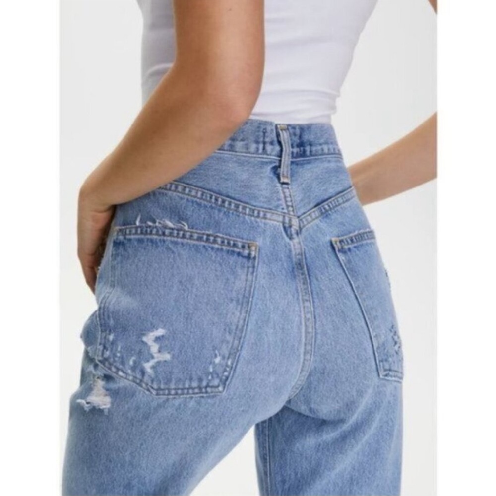 Agolde 90s Mid Rise Loose Fit Straight Distressed‎ Blown Out Knee Jeans Sz 25 - Picture 15 of 16